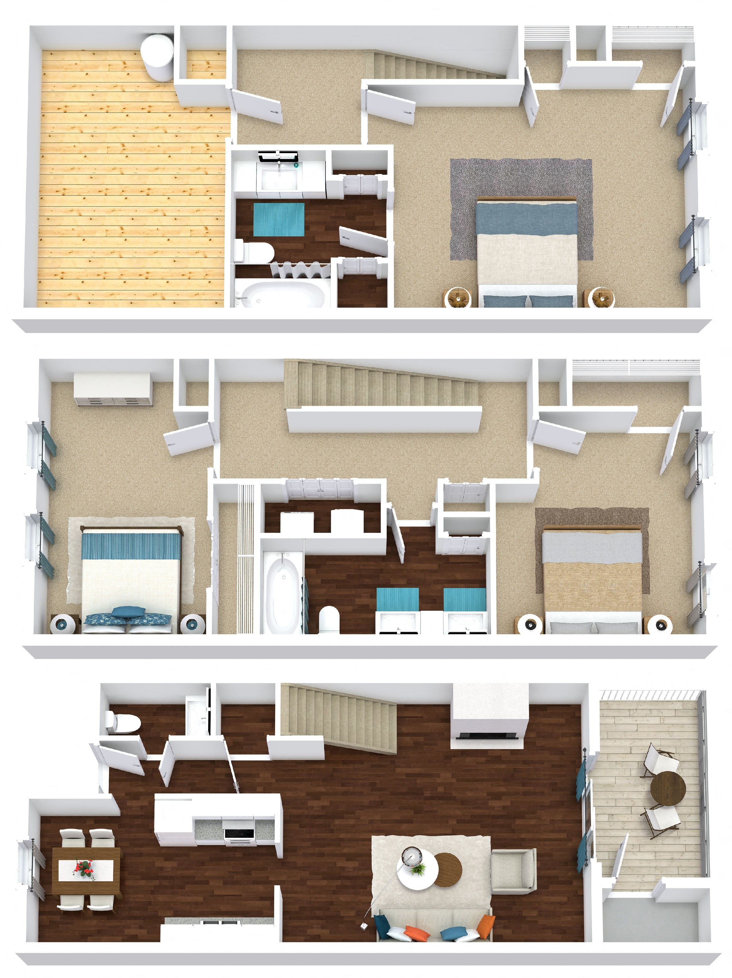 Floor plan for 3 beds, 2.5 baths, 1640 sqft